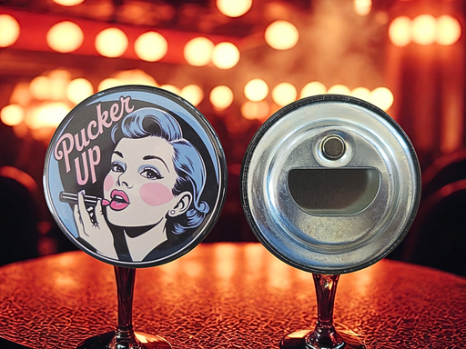 "Pucker Up" - '50s Stamped Magnetic Bottle Opener (2.25 in)