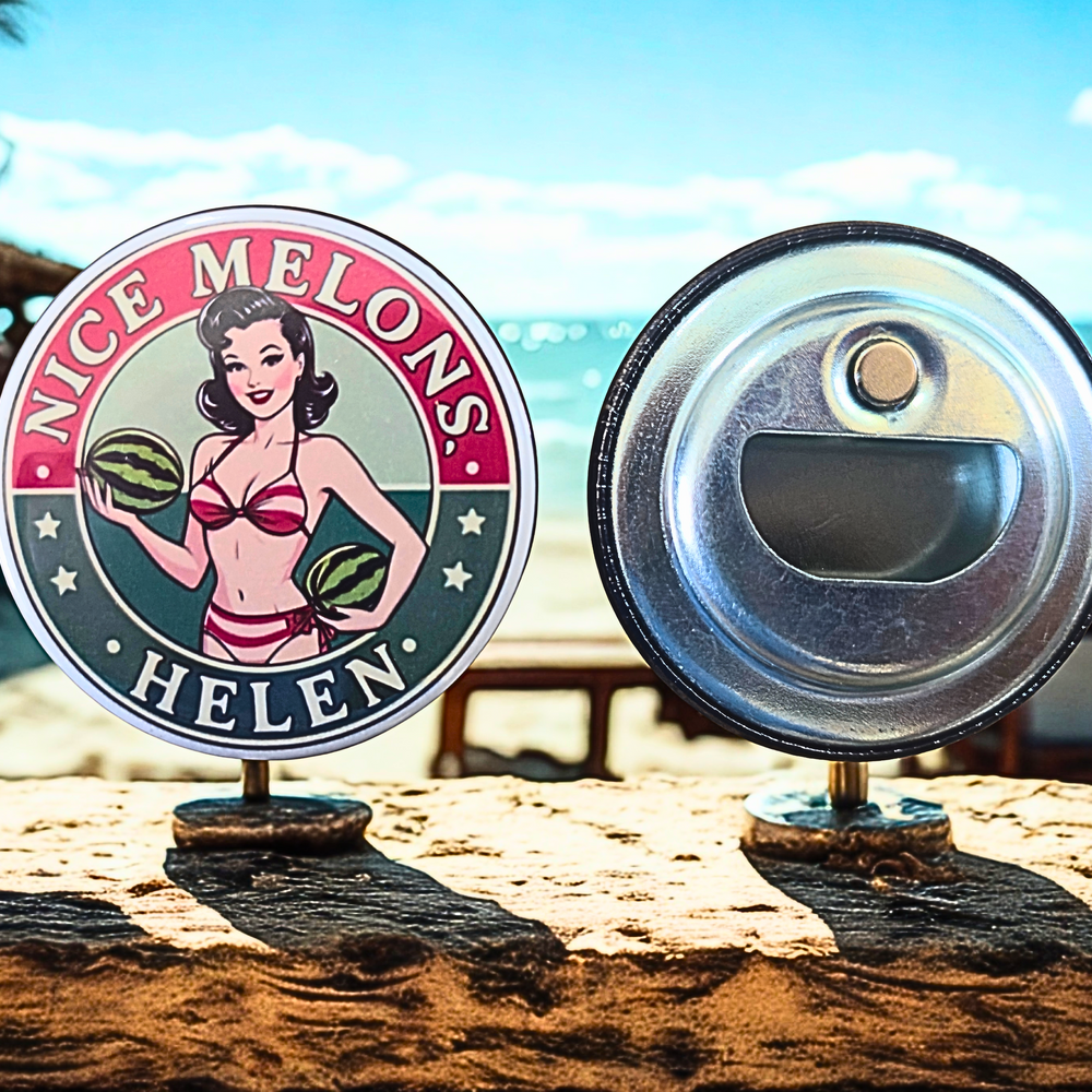 '50s Retro "Nice Melons, Helen"  2.25-Inch Stamped Bottle Opener