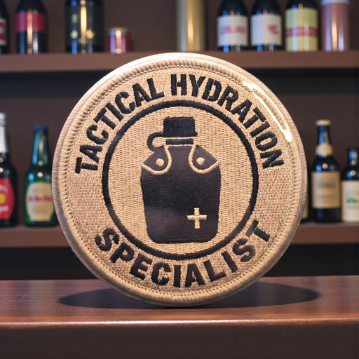 Tactical Hydration Specialist Bottle Opener close-up of embroidered canteen insignia design